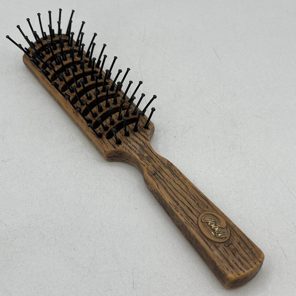 Vintage Goody Faux Wood Grain Hair Brush Nylon Bristles Smoothing Brown 7.5”