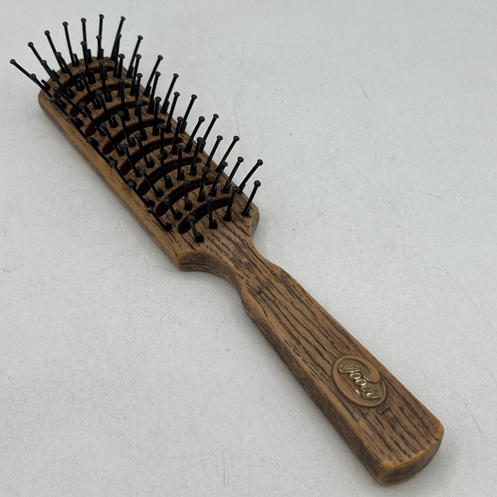 Vintage Goody Faux Wood Grain Hair Brush Nylon Bristles Smoothing Brown 7.5”