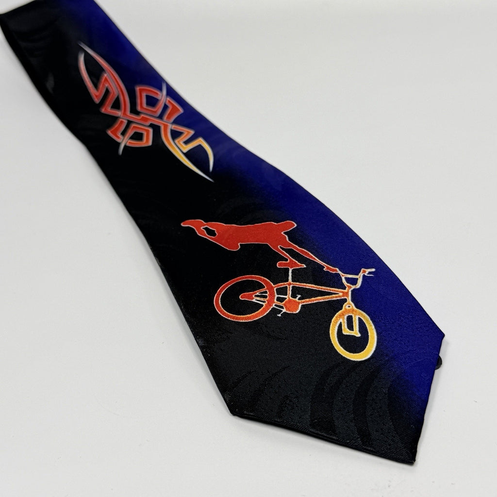 No Boundaries Mens Tie BMX Biker Blue Y2K 3.25" Retro Extreme Shreds X Games NEW