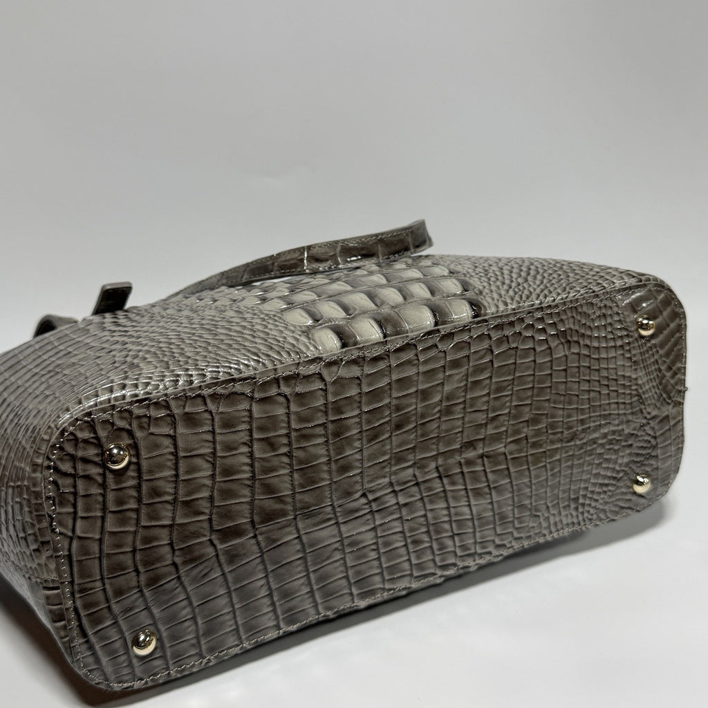 Brahmin Asher Leather Tote Purse Medium Embossed Croc Gray Falcon 15" NEW w/ tag
