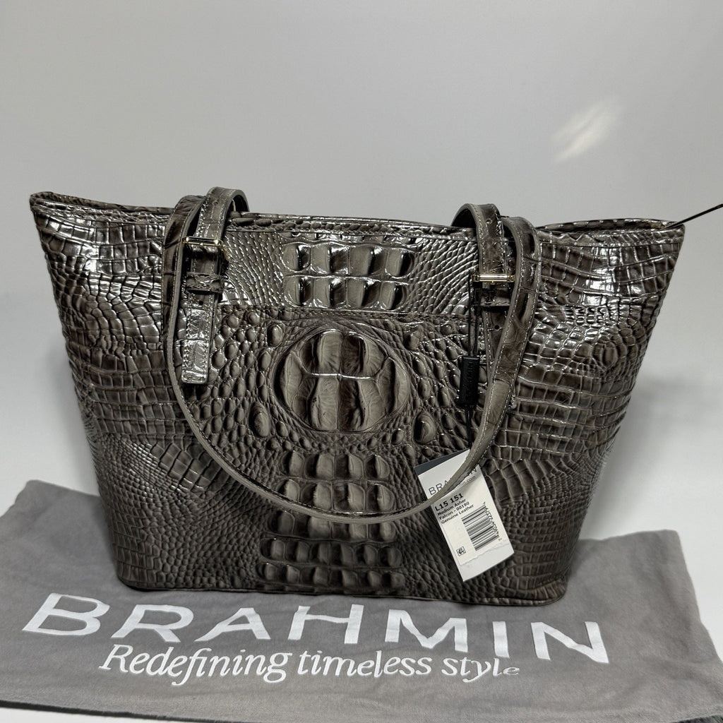 Brahmin Asher Leather Tote Purse Medium Embossed Croc Gray Falcon 15" NEW w/ tag