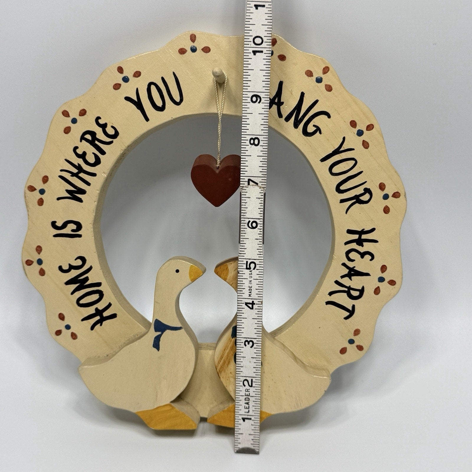 Vintage 11" Country Heart Goose Wreath Sign Home Where You Hang Your Heart 90s