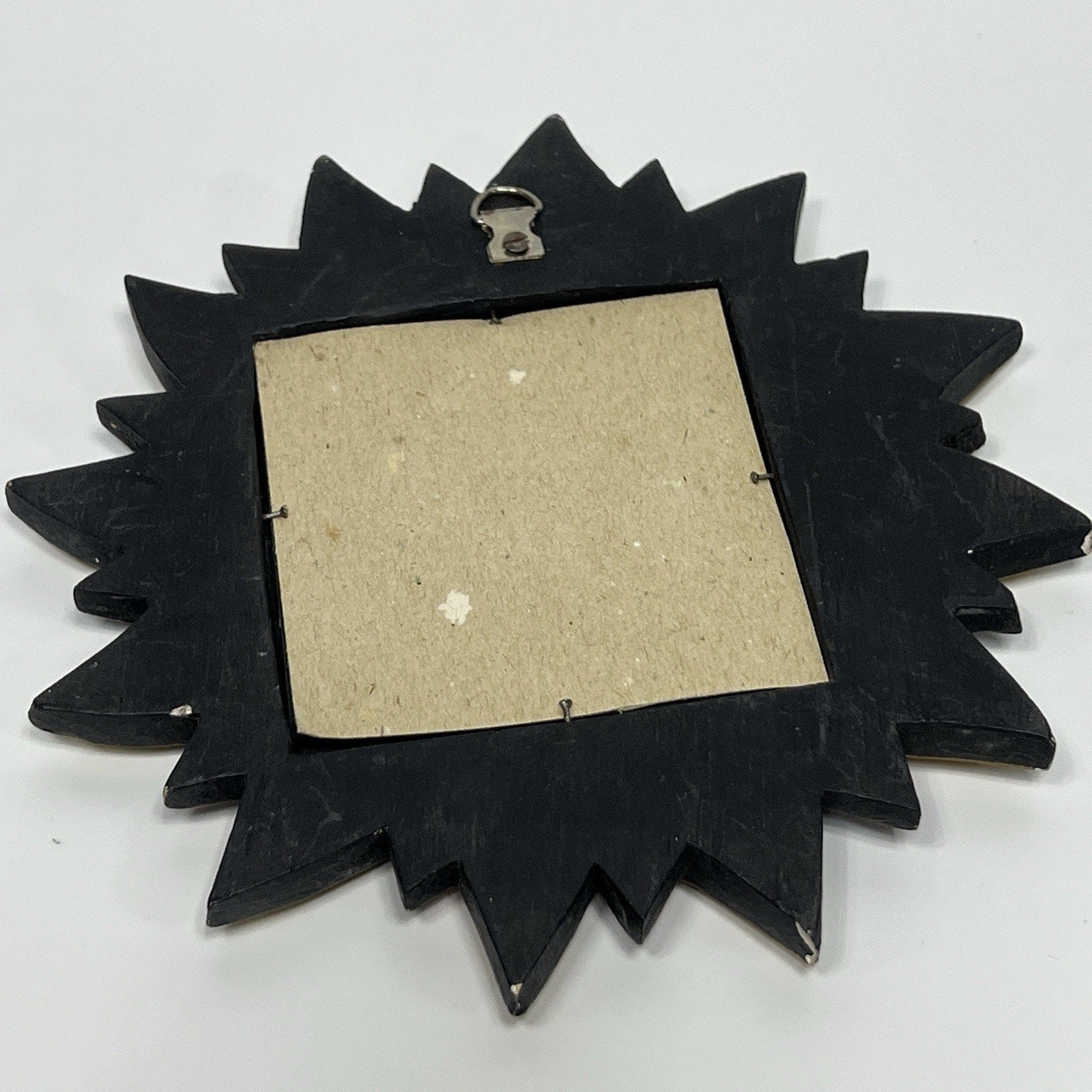 Vintage 90s Celestial Sun Moon Stars Mirror Painted Whimsygoth Black Yellow 8"
