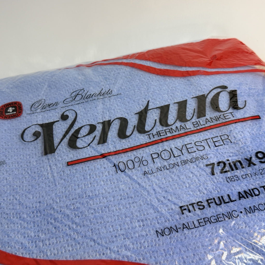 Owen Ventura Thermal Blanket Waffle Polyester Satin Trim 72x90 Blue Full Twin