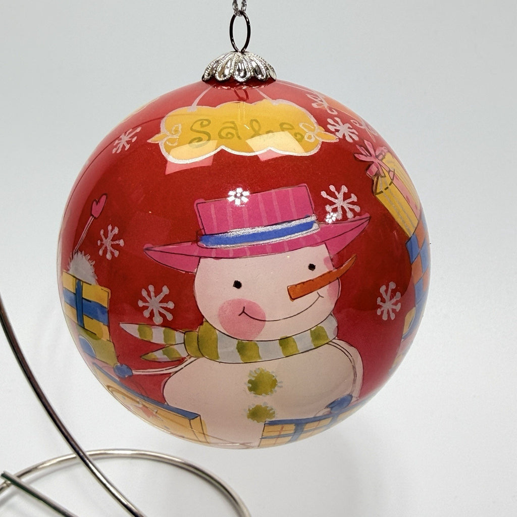 Pier 1 Li Bien 2006 Glass Christmas Ornament Snowman Sale Shopping Red 3"