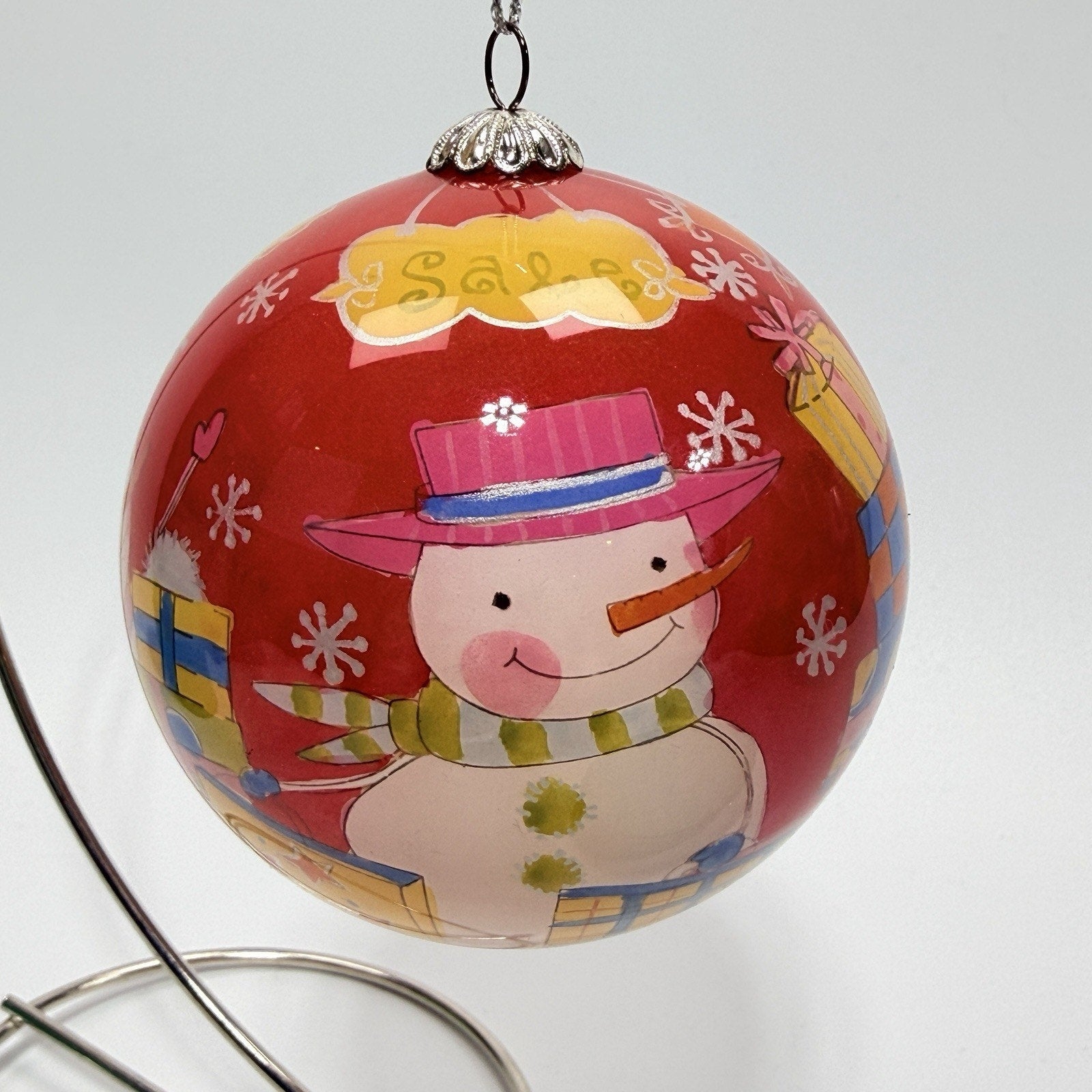 Pier 1 Li Bien 2006 Glass Christmas Ornament Snowman Sale Shopping Red 3"