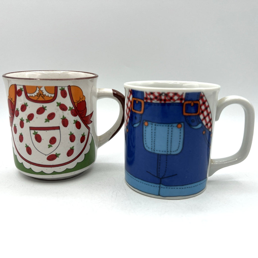 Set 2 Vtg Fred Roberts San Francisco Strawberry Apron Mug Grandma Grandpa Kitsch