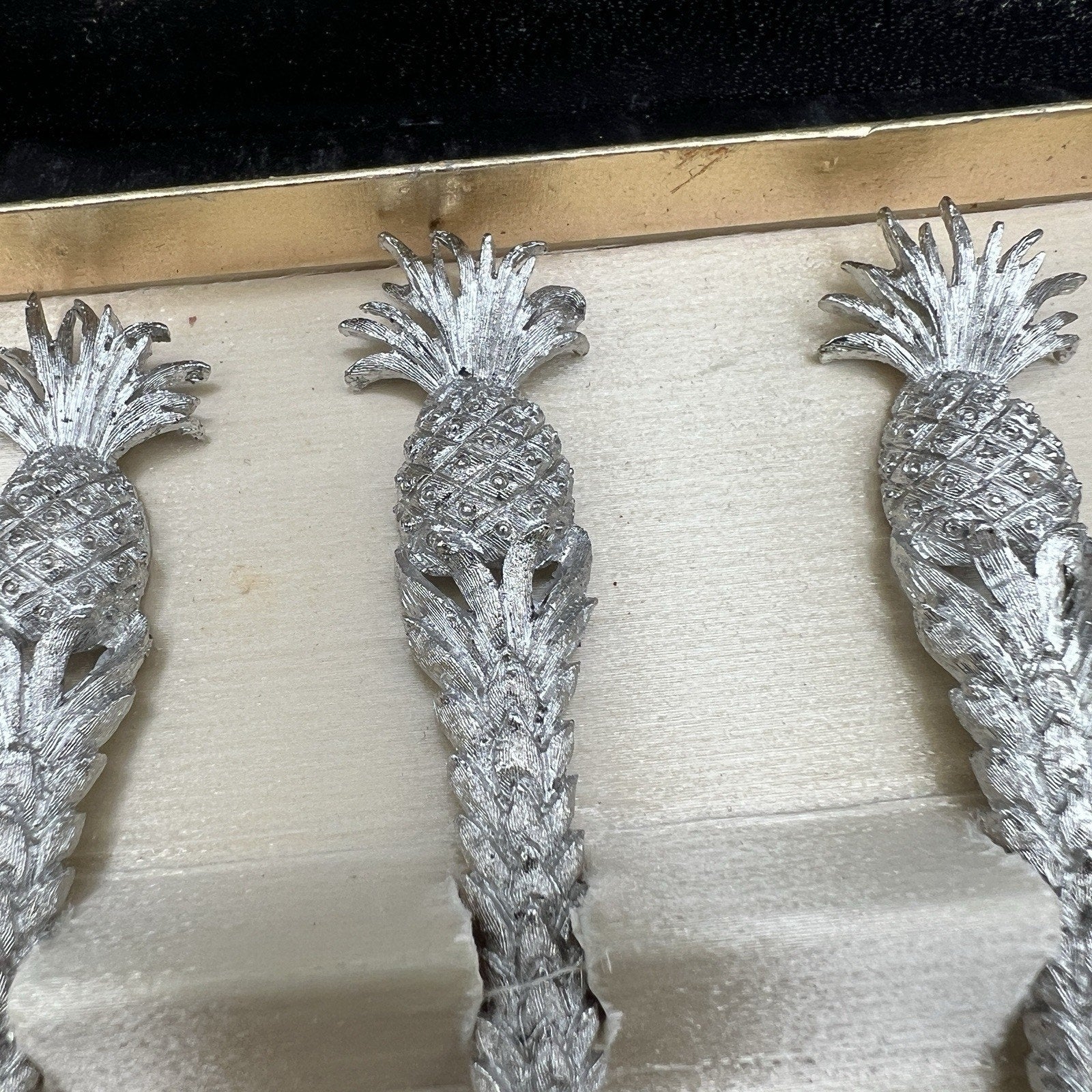 Set 6 Vintage Silver Plated Pineapple Oyster Appetizer Fork Janis Collection 4"