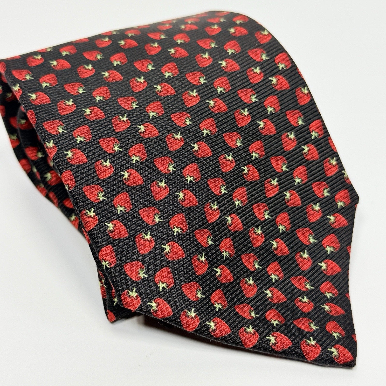 Brooks Brothers Strawberry Neck Tie Silk Black Red Novelty USA Summer 3.5"