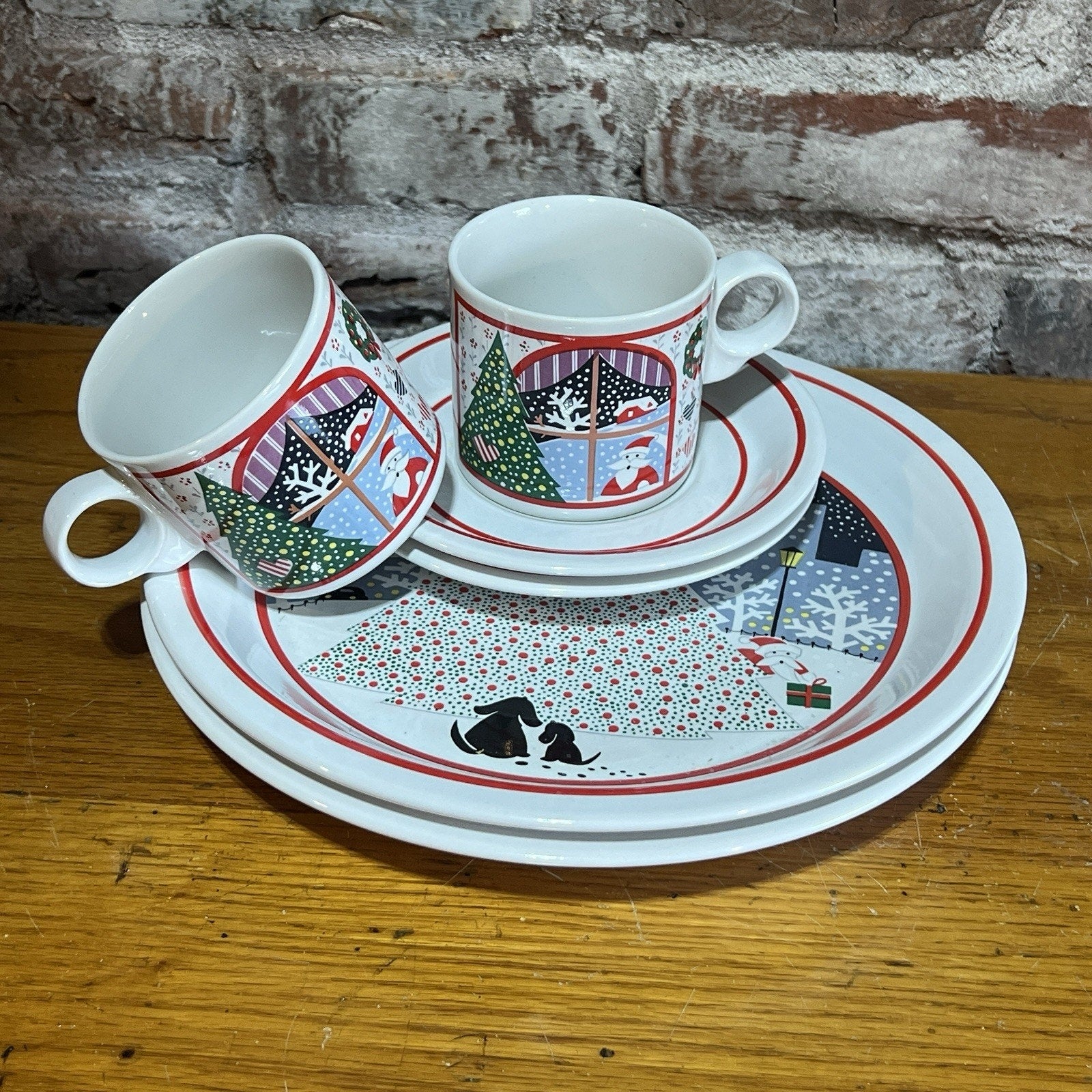 Set 2 Noritake Twas the Night Before 8100 S Dinner Plates Mugs Scottie Dog