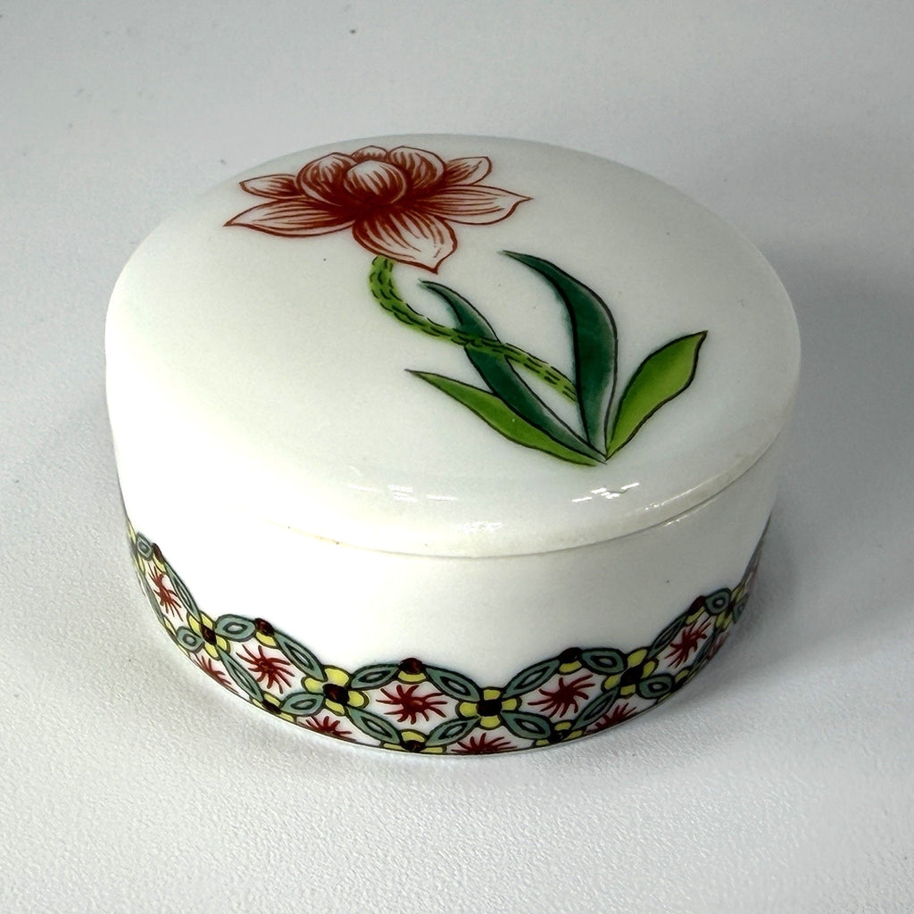 Vintage Porcelaine de Paris Trinket Box Lid Dragonfly France 2" Flower Painted