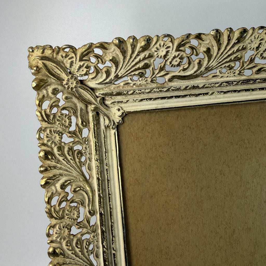 Vintage Gold White Ornate Filigree Metal Photo Frame 8x10" Easel Hollywood