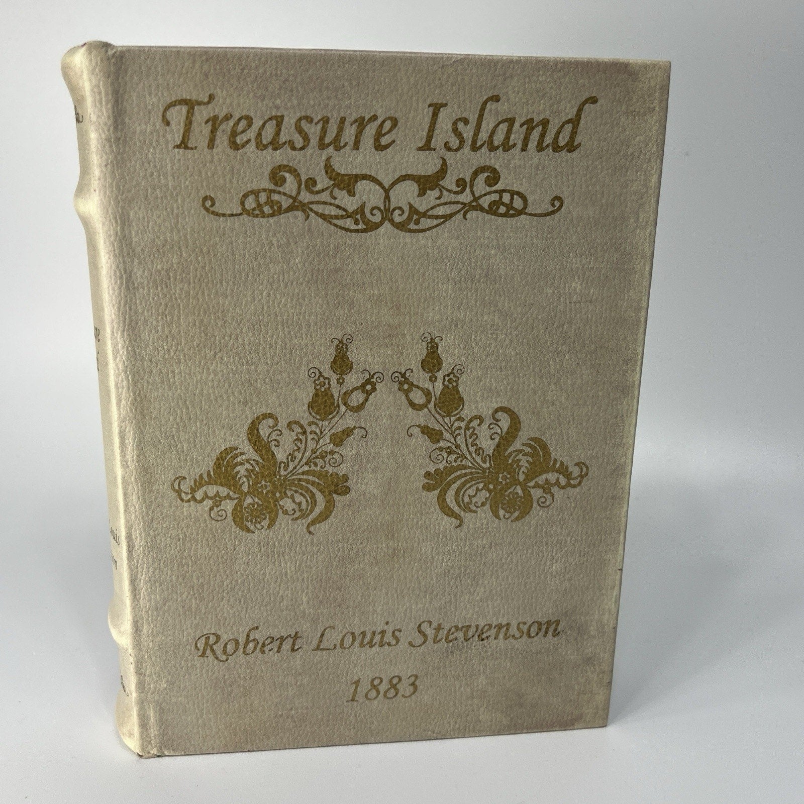 Faux Fake Book Storage Stash Box Library Safe Treasure Island Lined Gray Gold 8"