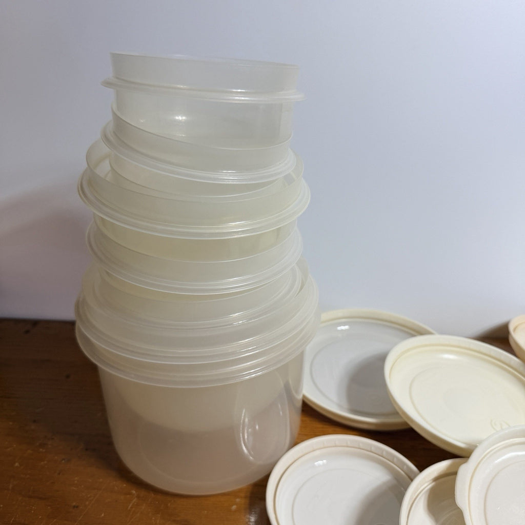 Set 8 Vtg Rubbermaid Servin Saver Round Food Containers Almond Lids