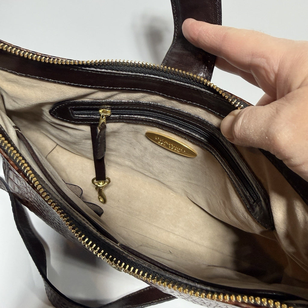 Brahmin Isabelle Brown Pecan Croc Embossed Leather Purse Crossbody 11"