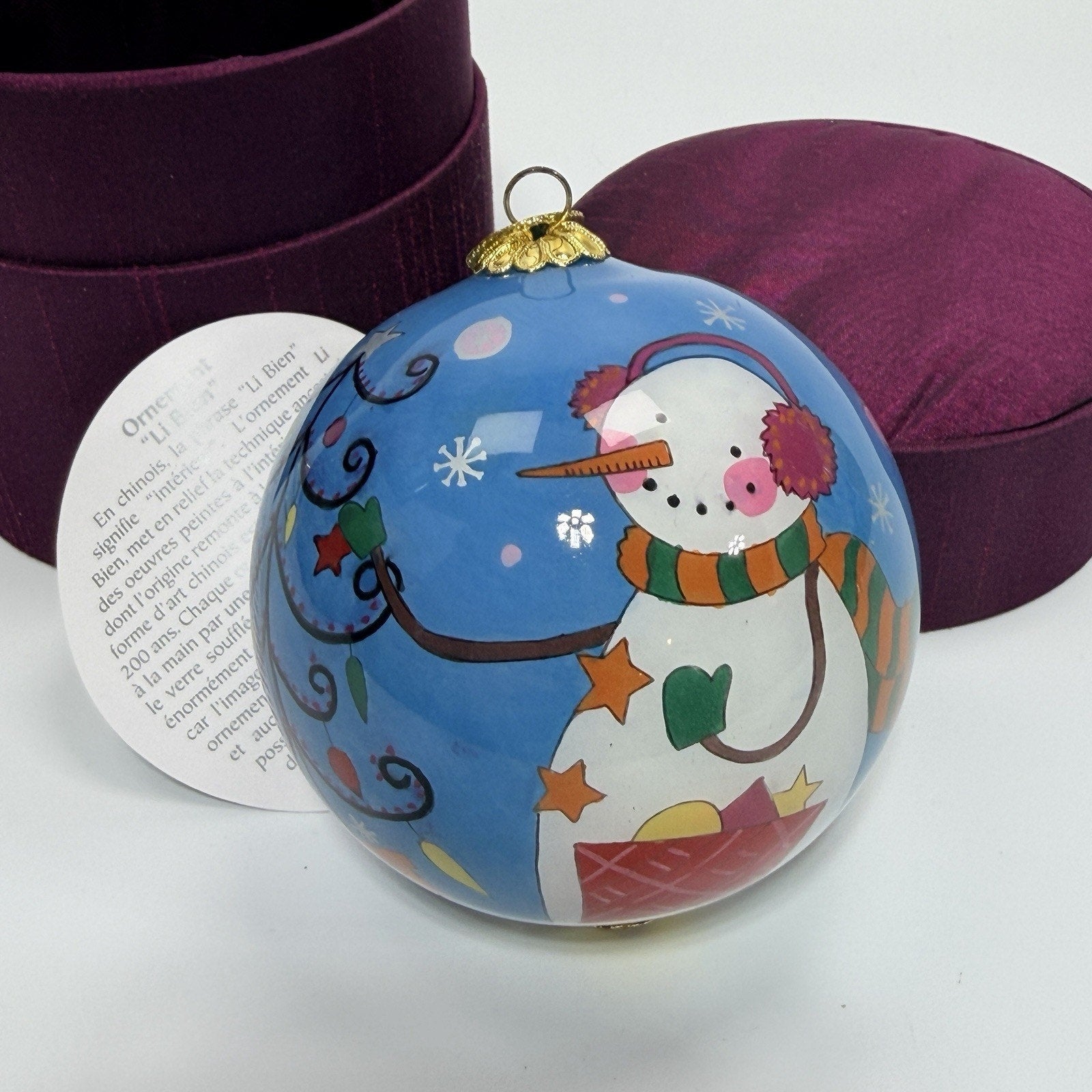 Pier 1 Li Bien Glass Christmas Ornament 2007 Snowman Family Tree Decorating 3"