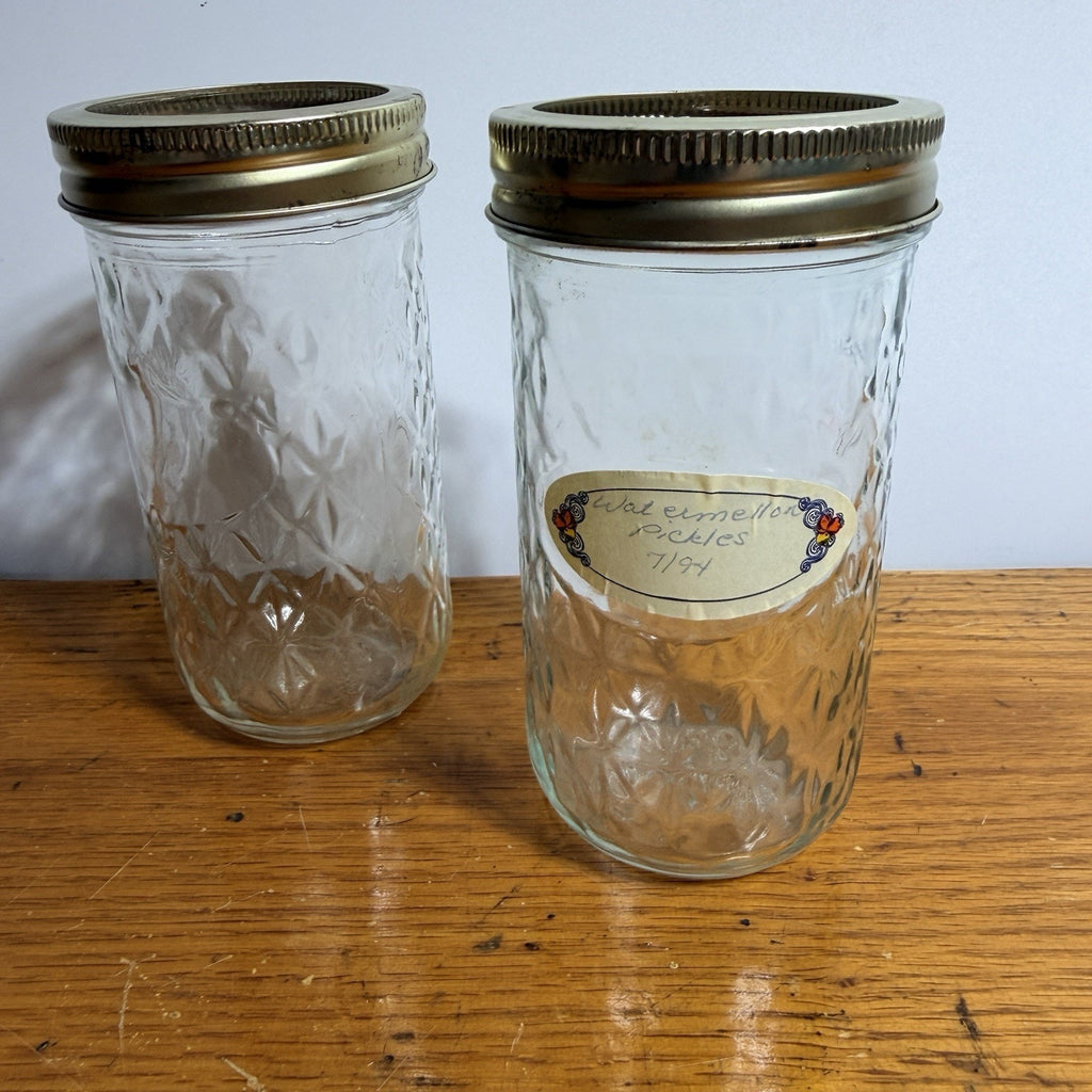 2 Quilted Crystal Tall Jelly Jars 12 oz Discontinued Rings NO LIDS