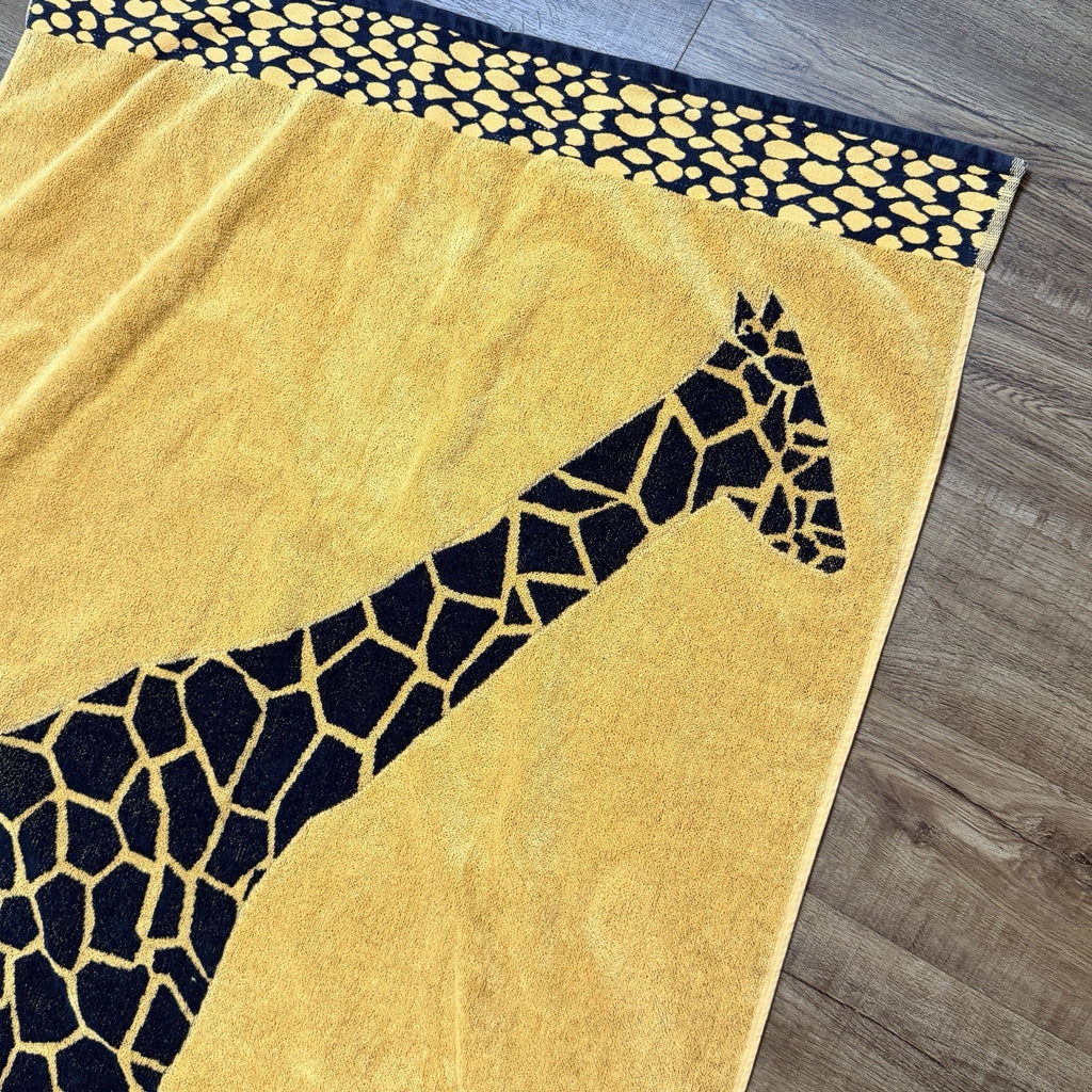 Vtg Royal Plaza Egyptian Cotton Beach Towel 35x68 Giraffe Gold Black RN109354