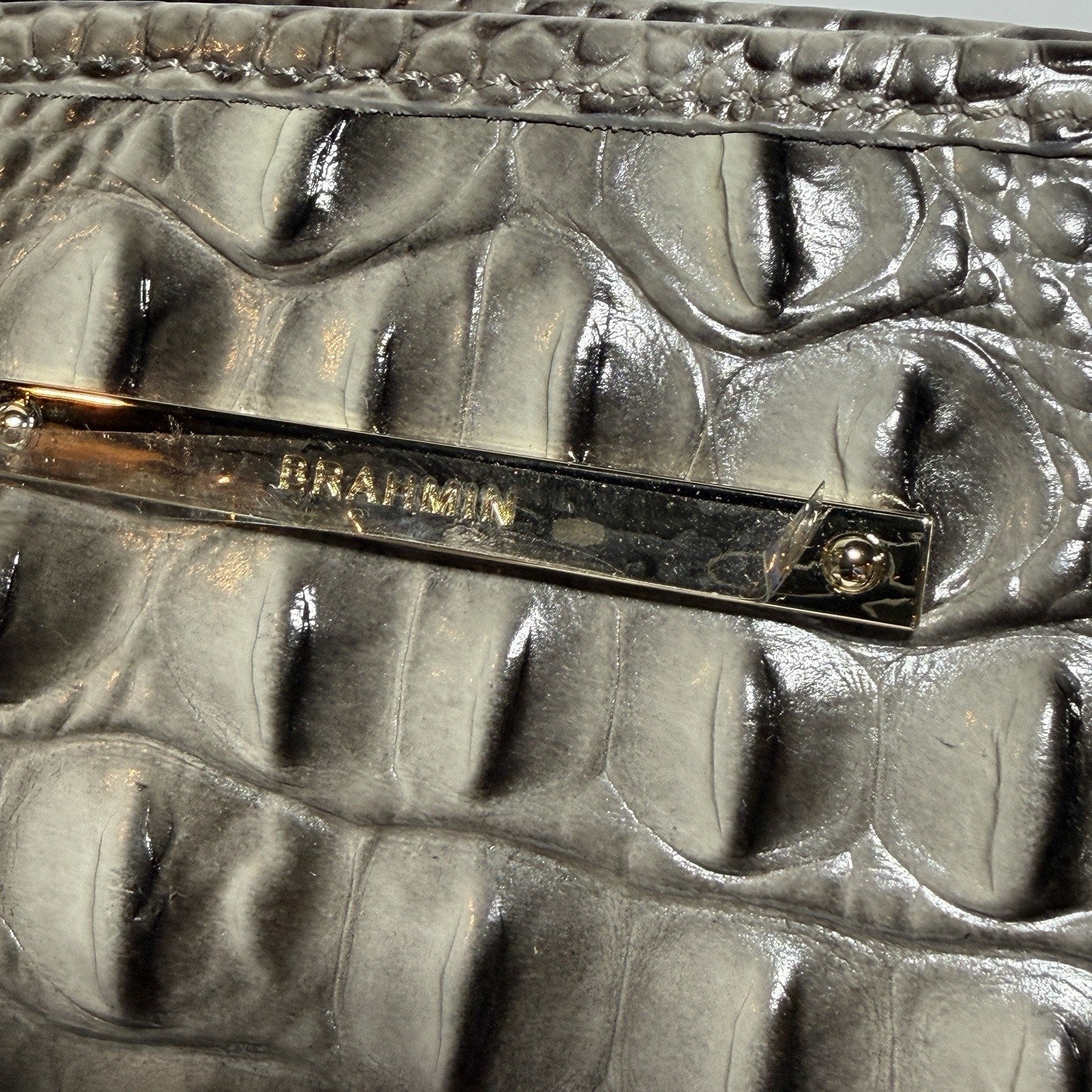 Brahmin Asher Leather Tote Purse Medium Embossed Croc Gray Falcon 15" NEW w/ tag