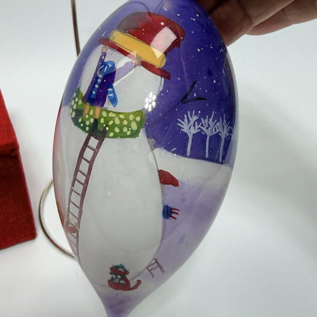 Pier 1 Li Bien Glass Build A Snowman Christmas Ornament 4.5 Ladder Tear 2011 Box