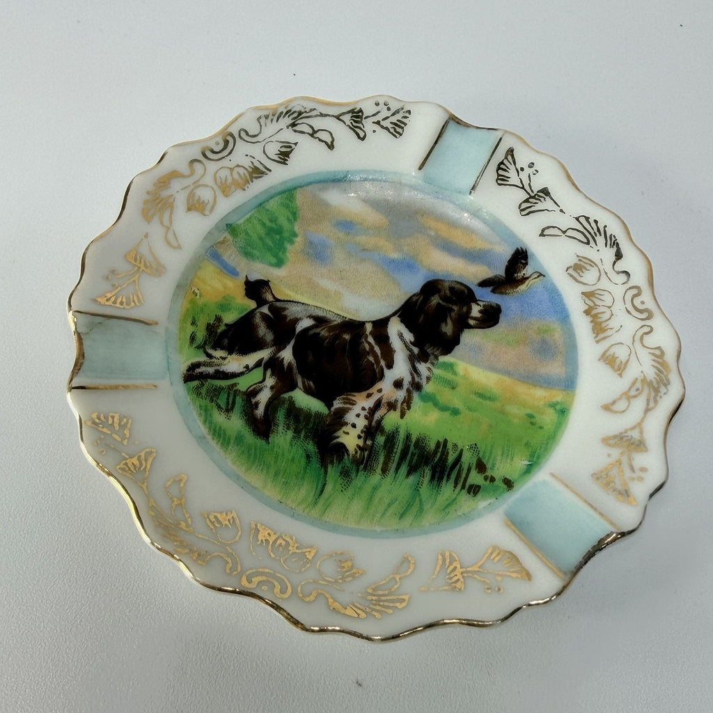 Porcelain English Setter Springer Spaniel Dog Porcelain Ashtray Plate 4" Hunting
