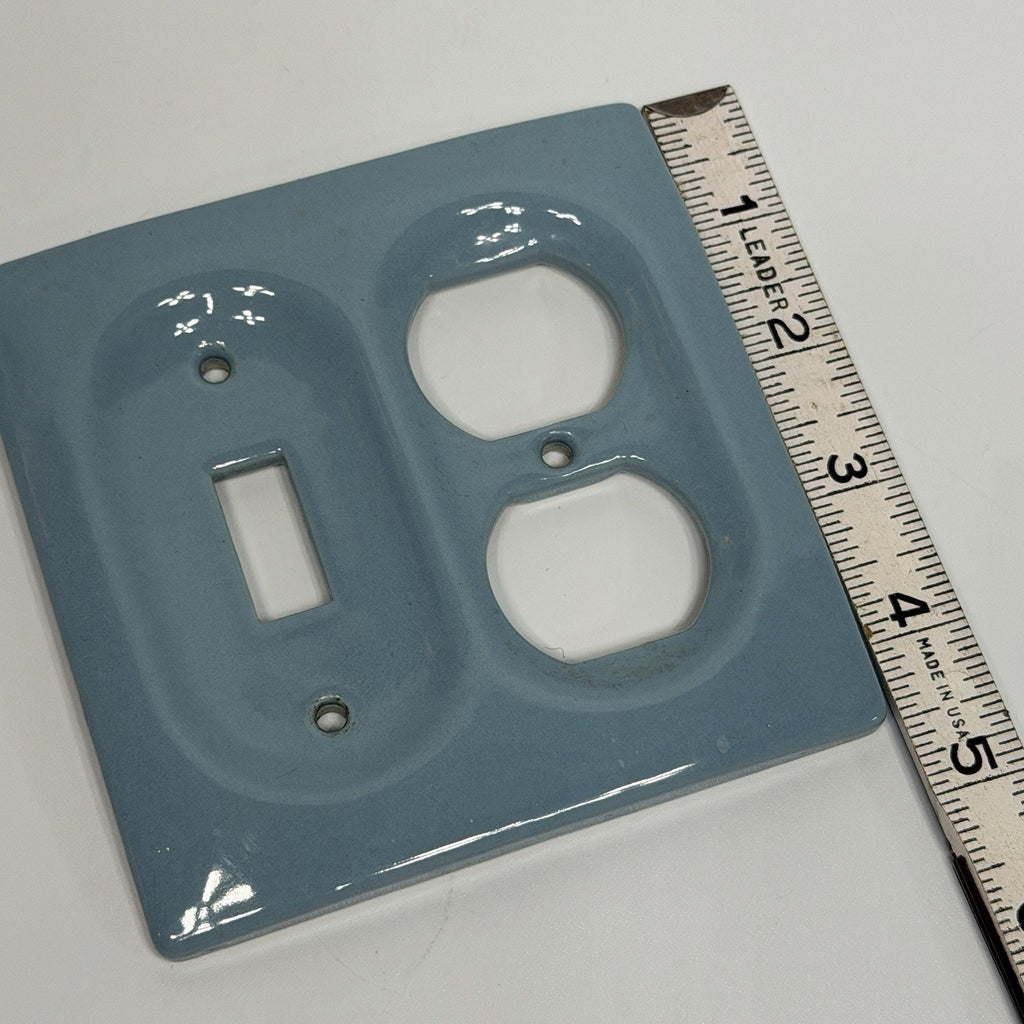 Vintage BLUE Porcelain Ceramic Combo Outlet Light Switch Plate Bathroom MCM