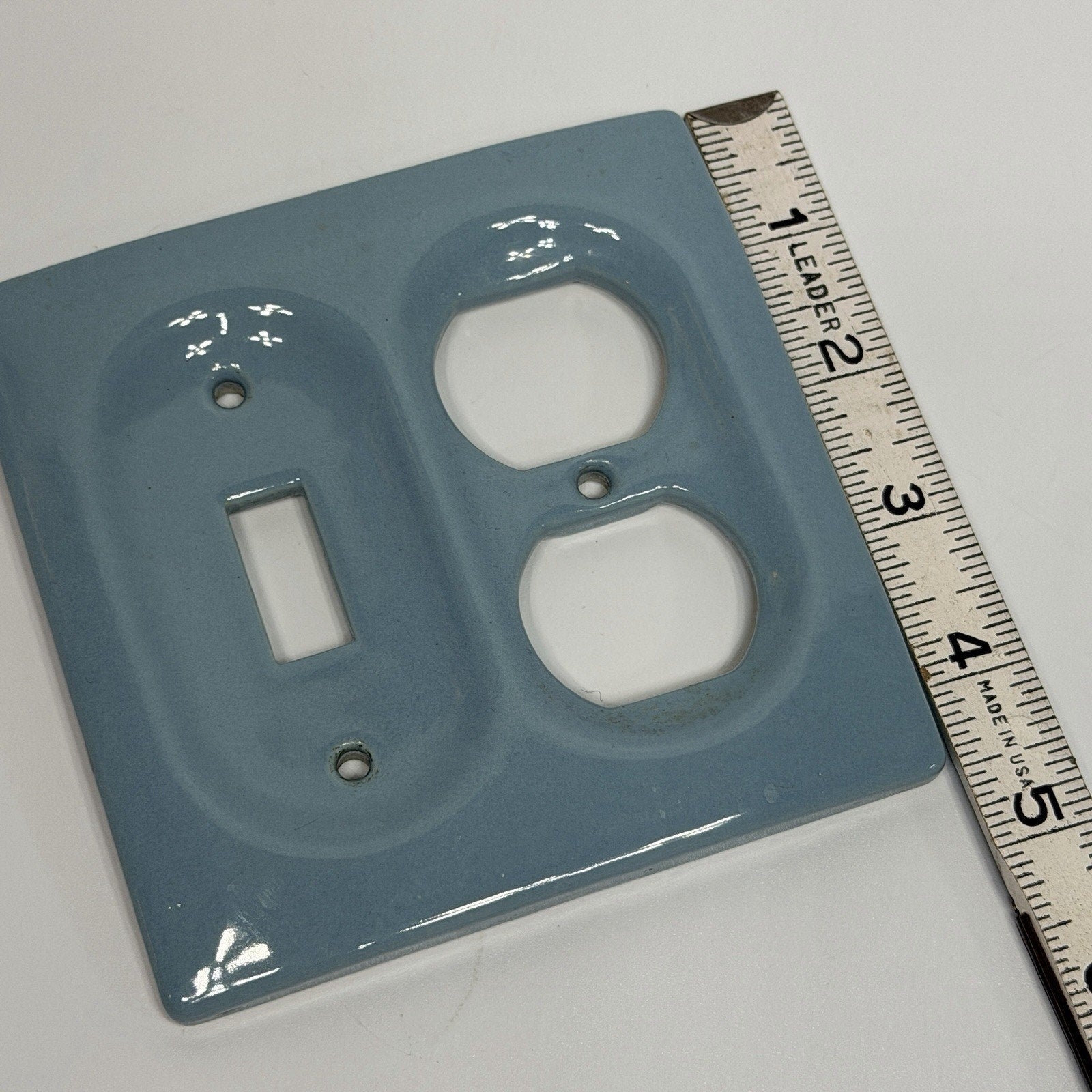 Vintage BLUE Porcelain Ceramic Combo Outlet Light Switch Plate Bathroom MCM