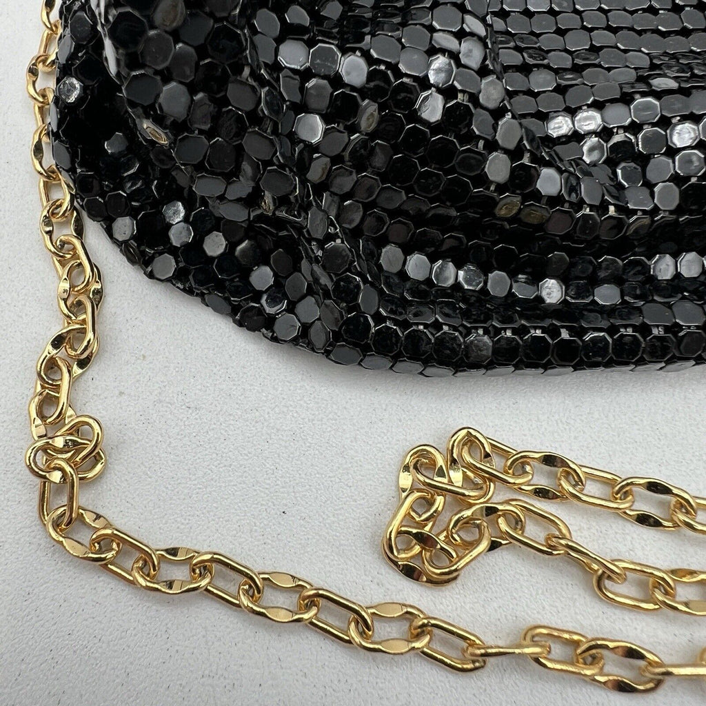 Whiting Davis Black Mesh Purse Gold Rhinestone Clasp Vintage Evening Cocktail 7"