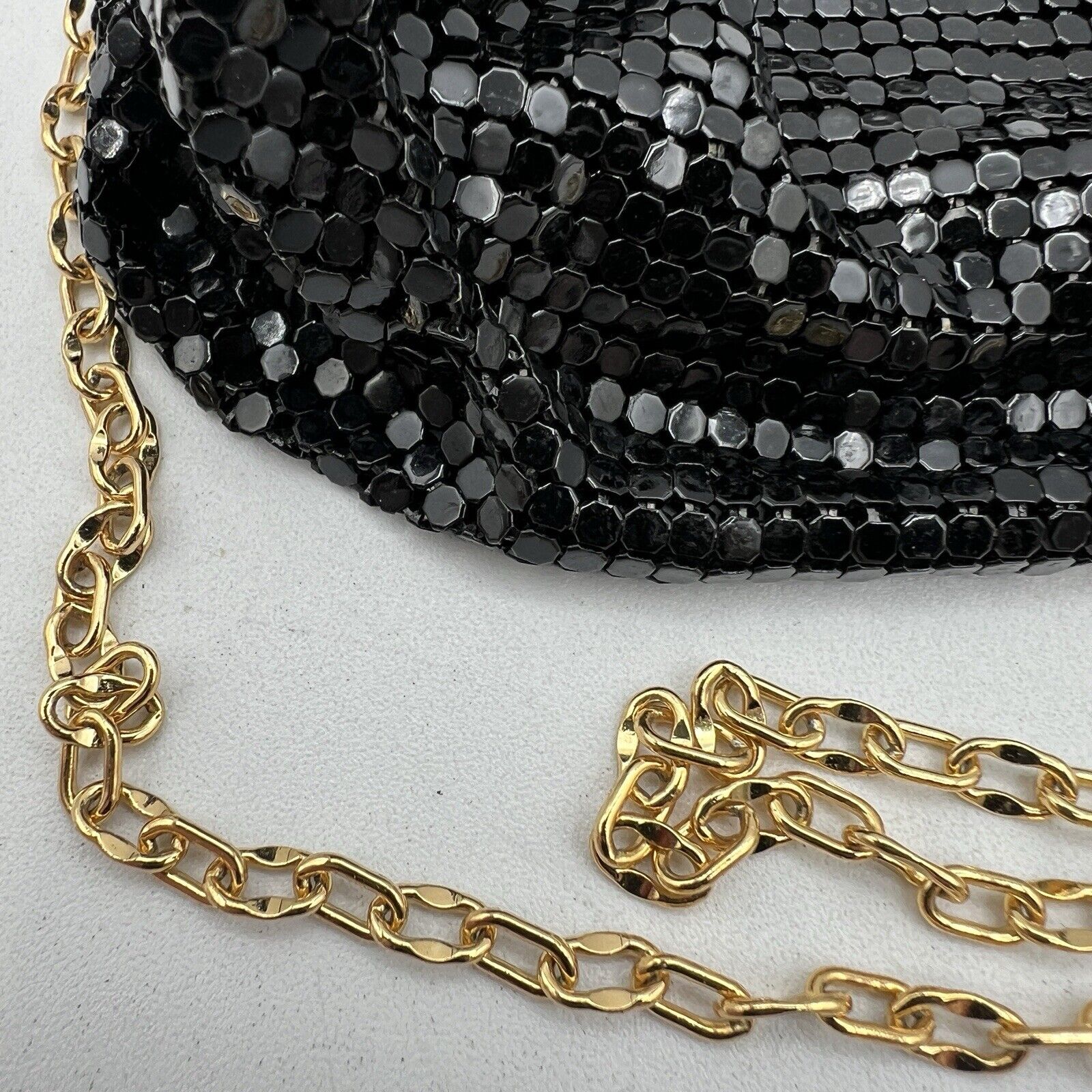 Whiting Davis Black Mesh Purse Gold Rhinestone Clasp Vintage Evening Cocktail 7"