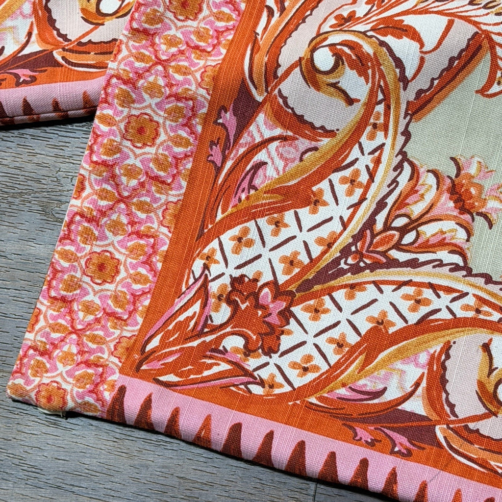 2 Pottery Barn Olympia Paisley Linen Square Pillow Cover 24" Pink Coral Boho
