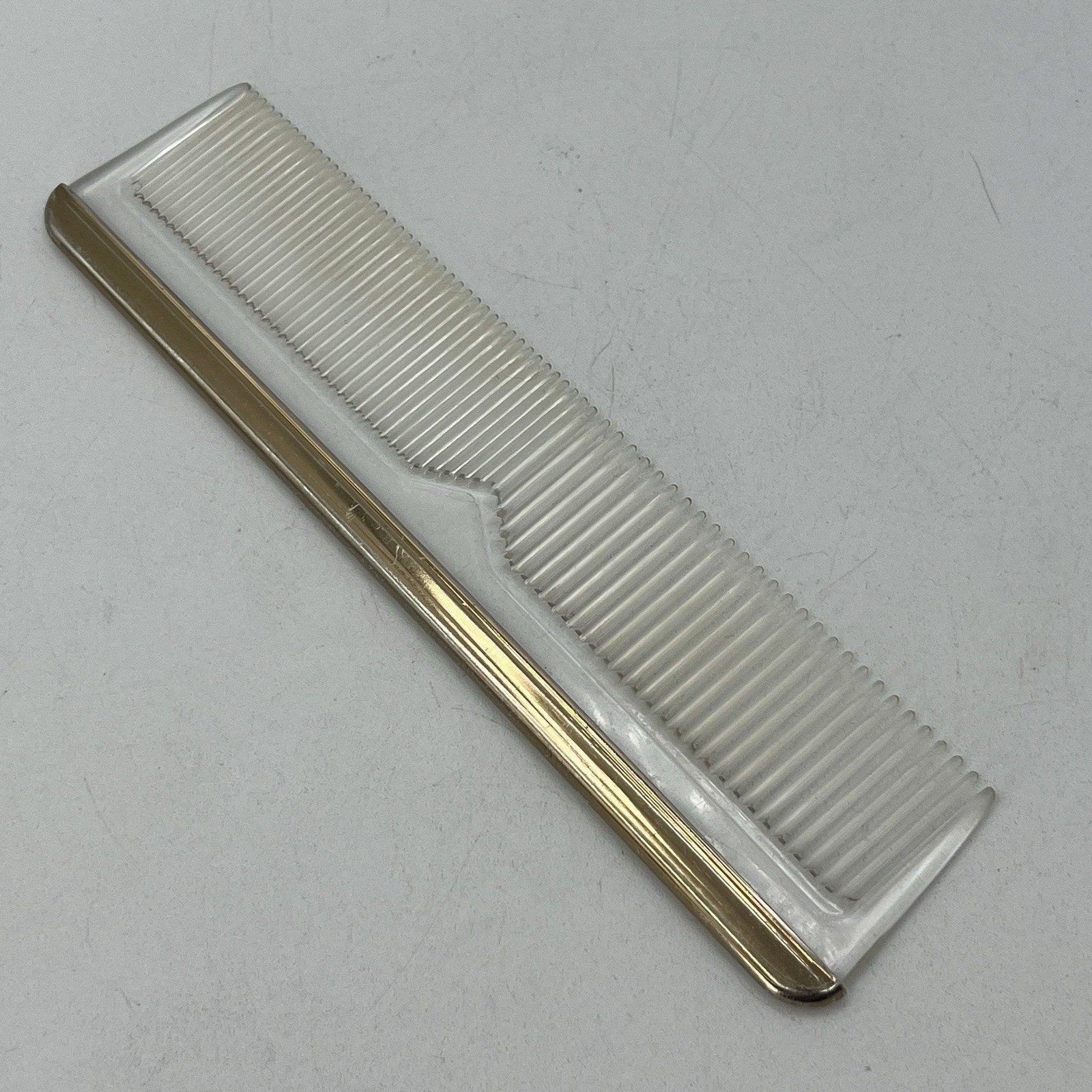 Vintage Clear Lucite Hair Comb Metal Edge 7" Gold Tone Salon
