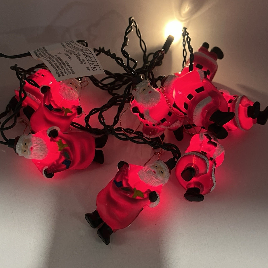 Set 9 Vintage Santa Claus Figural String Christmas Lights Set WORKS 3" AS-IS 90s