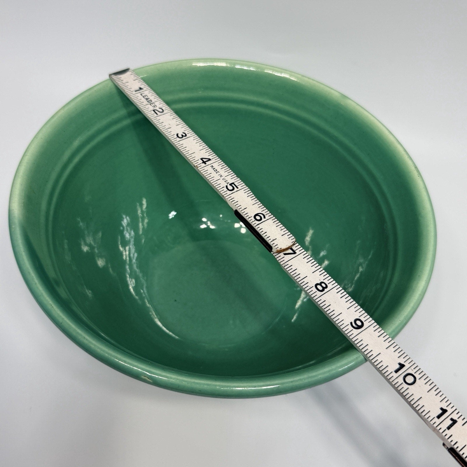 Vintage Bauer Ringware Mixing Bowl Turquoise Green Glaze #12 USA Stoneware 9.25"