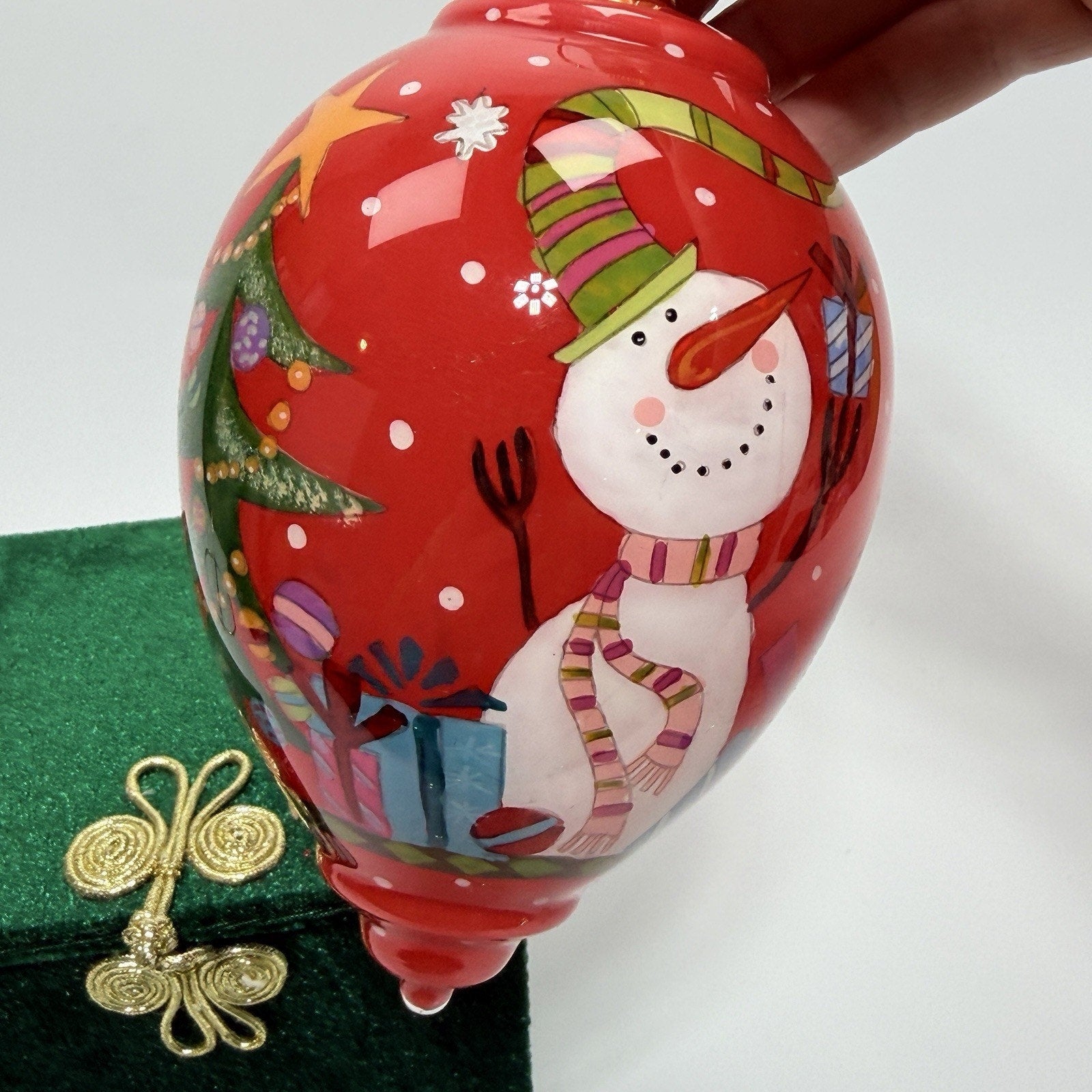 Pier 1 Li Bien Glass Tear Drop Snowman Christmas Ornament 5.5" Red Gifts 2011