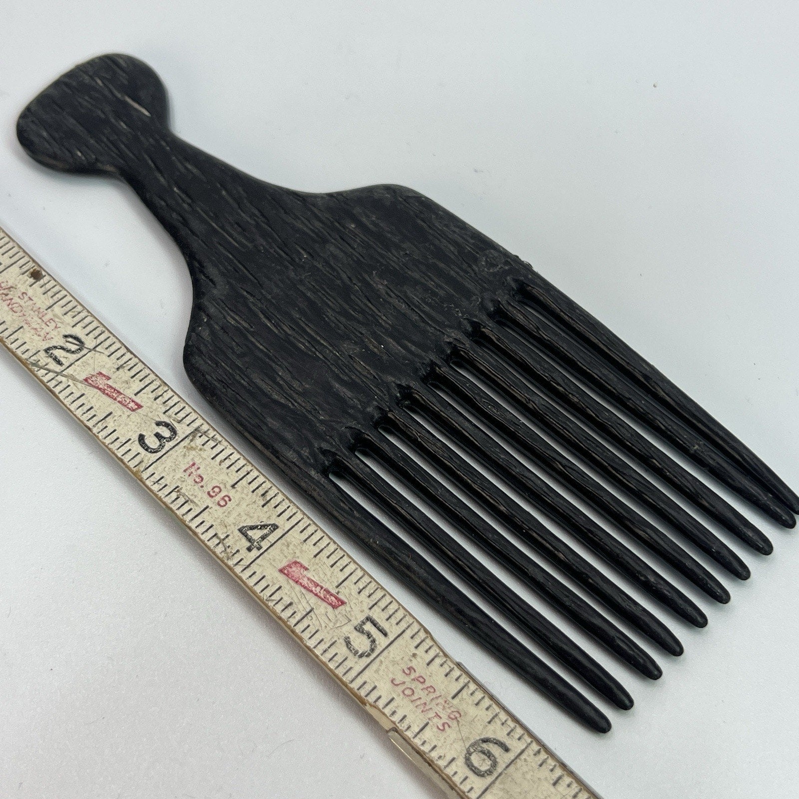 Vtg Black Coramite Hair Pick Comb Perm Lift Wood Grain 70s 80s 90s Goody Style