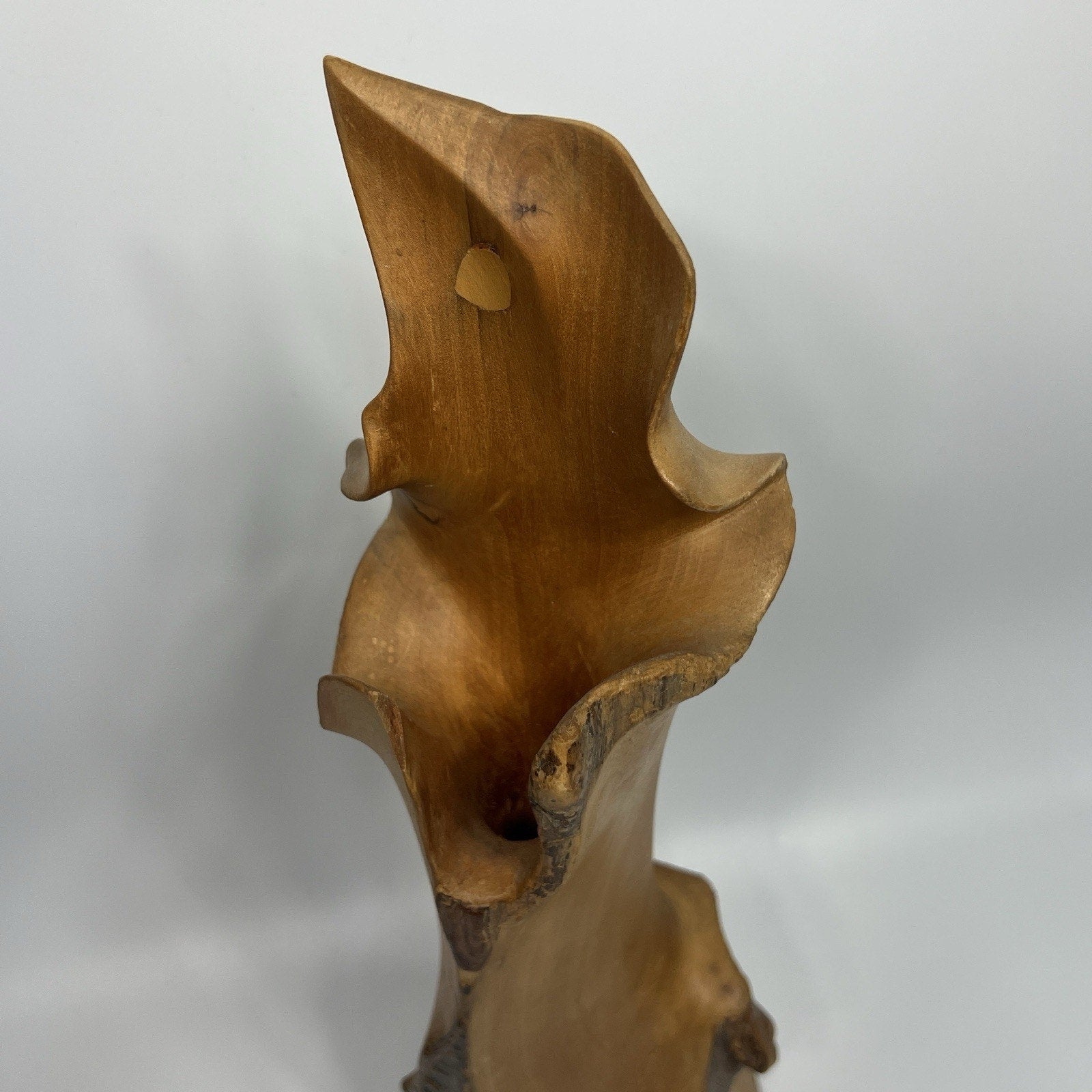 Large 1970s Hand Carved Burl Wood Live Edge Vase 18" Abstract Modern RARE