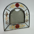 Vtg Metal Glass Pressed Dried Flowers Picture Frame Pink Red Beige Arch 5.5"