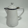 Vtg Small Enamel L&G White Blue Trim Hinged Lid 3 Cup Coffee Pot 6.5" AS IS