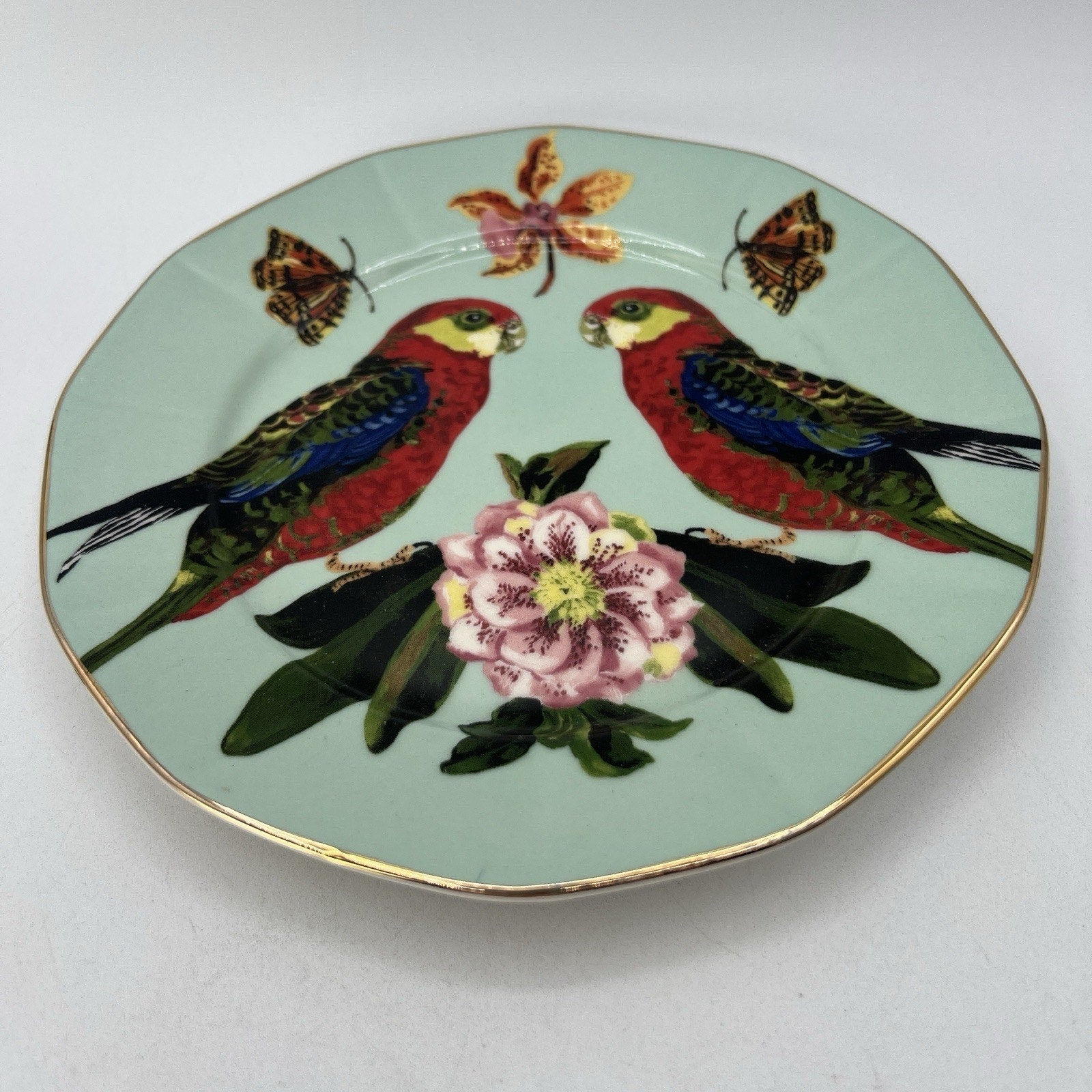 Anthropologie Nathalie Lete Titania 8" Parrot Dessert Salad Plate Birds Green