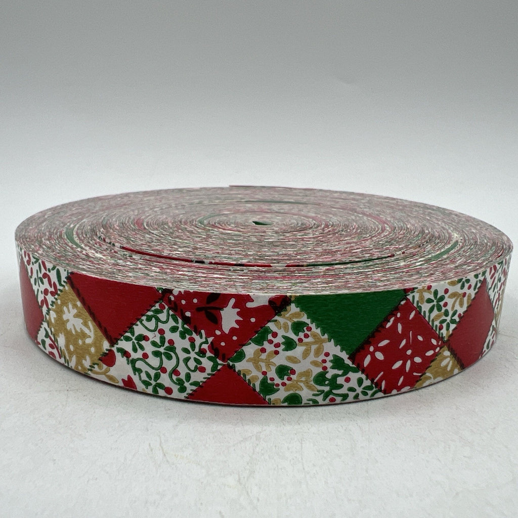 Vtg 1980s Satin Ribbon Red Green Patchwork Quilt Floral Calico Holly Hobby 3/4"
