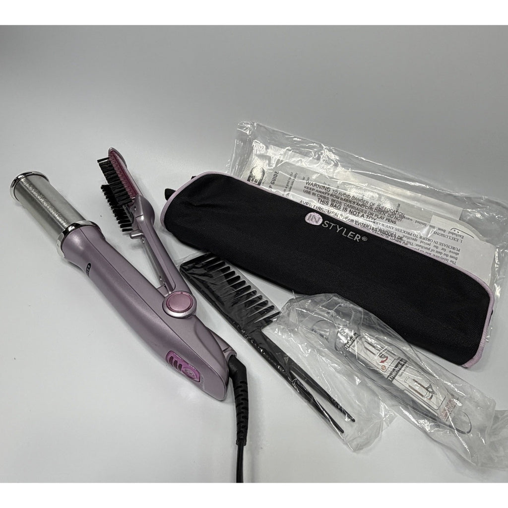 InStyler Wet to 2 Dry Rotating Curling Iron Brush Purple Complete Bag Comb NEW