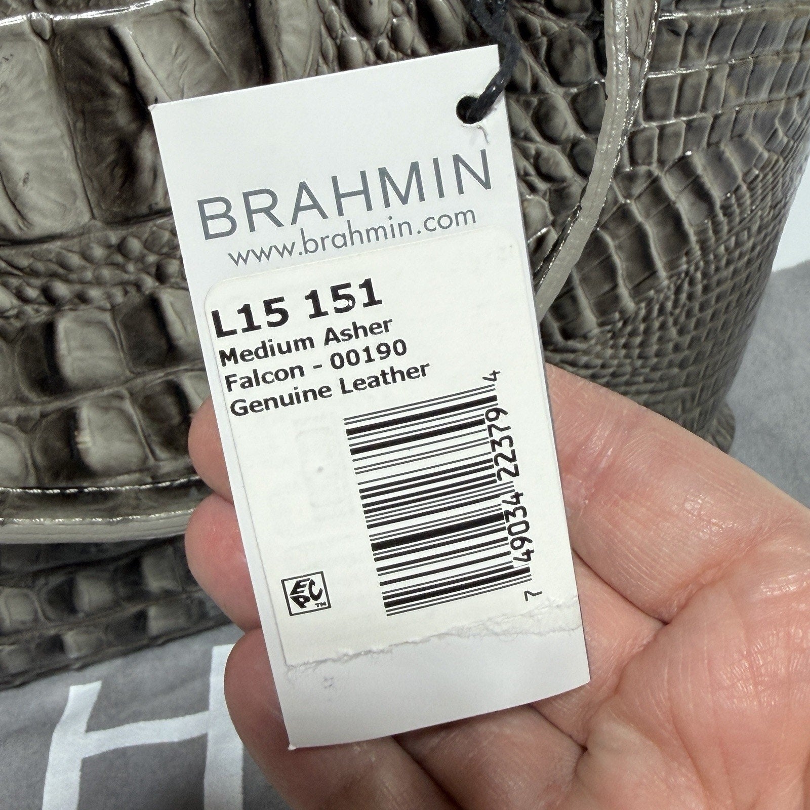 Brahmin Asher Leather Tote Purse Medium Embossed Croc Gray Falcon 15" NEW w/ tag