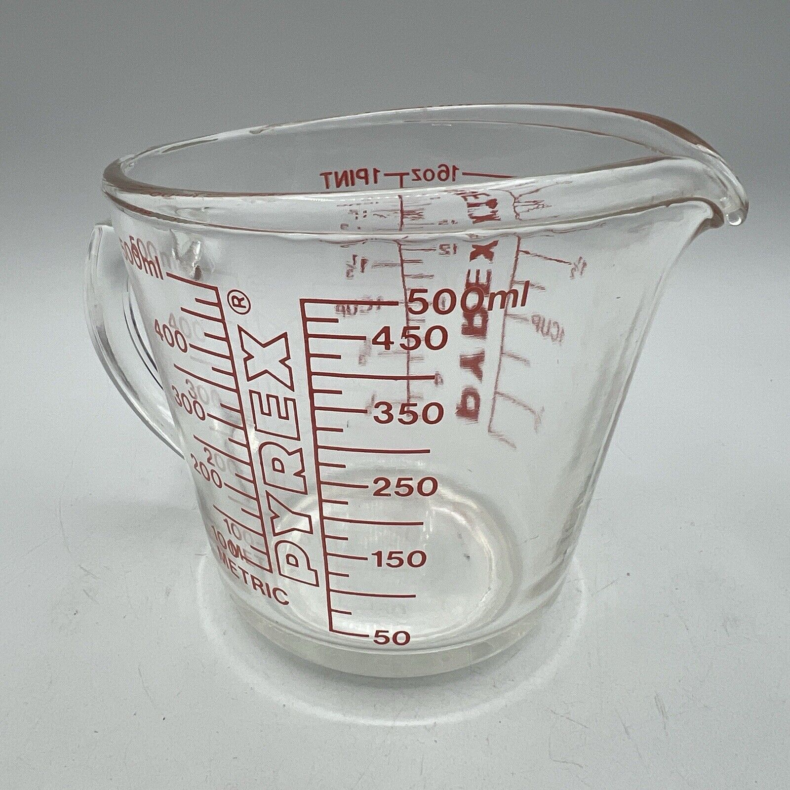 Vintage Glass Pyrex Liquid Measuring 2 Cup 516 Glass Red Letter D-Handle