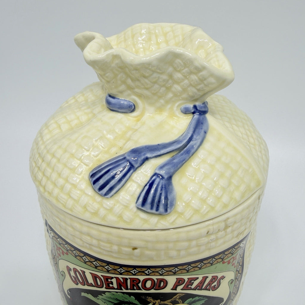 Vintage Hearth Home Goldenrod Pears Burlap Sack Kitchen Canister Jar 8" Ceramic