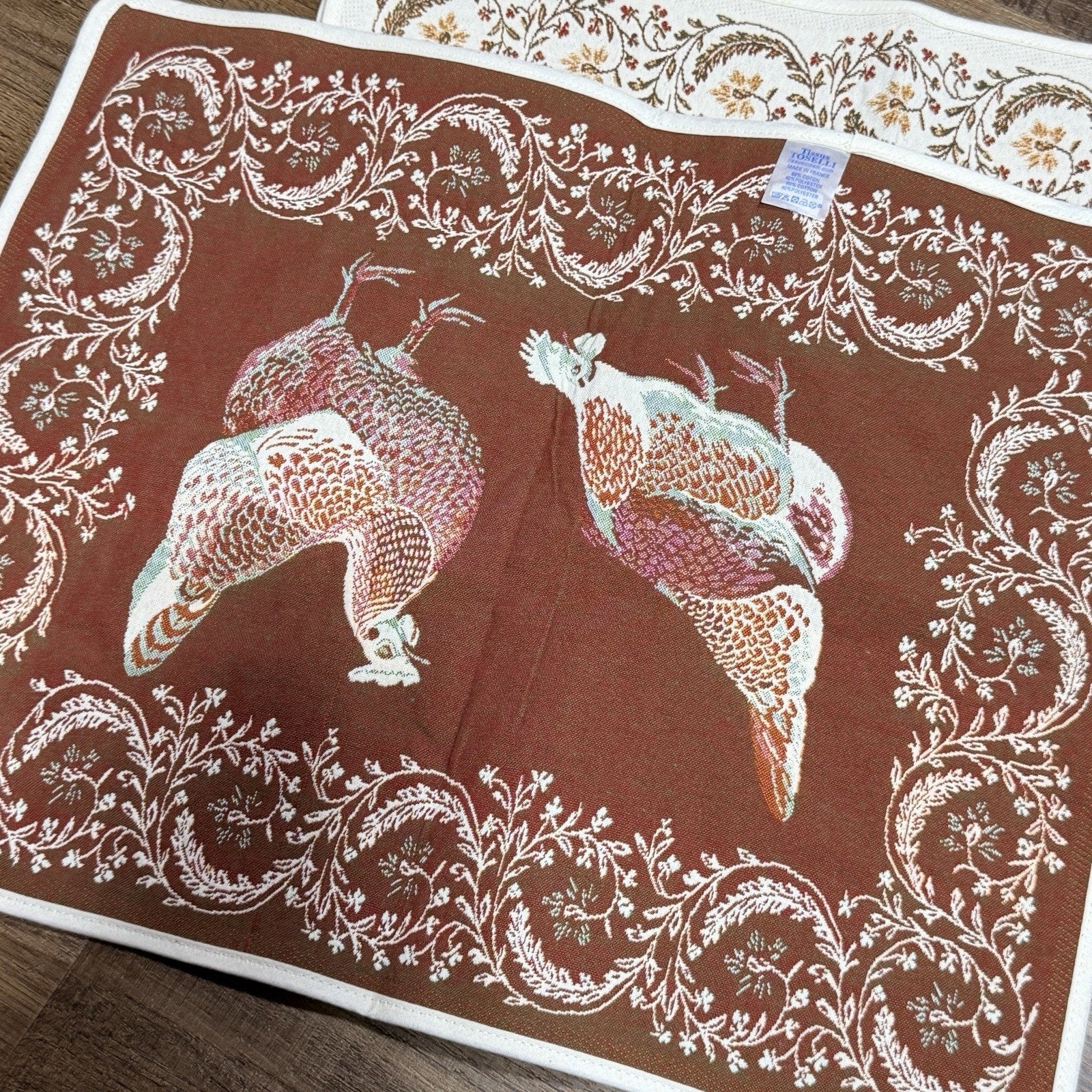 Set 4 Tissus Toselli Woven Placemats Chickens Rooster Fall Red Green France