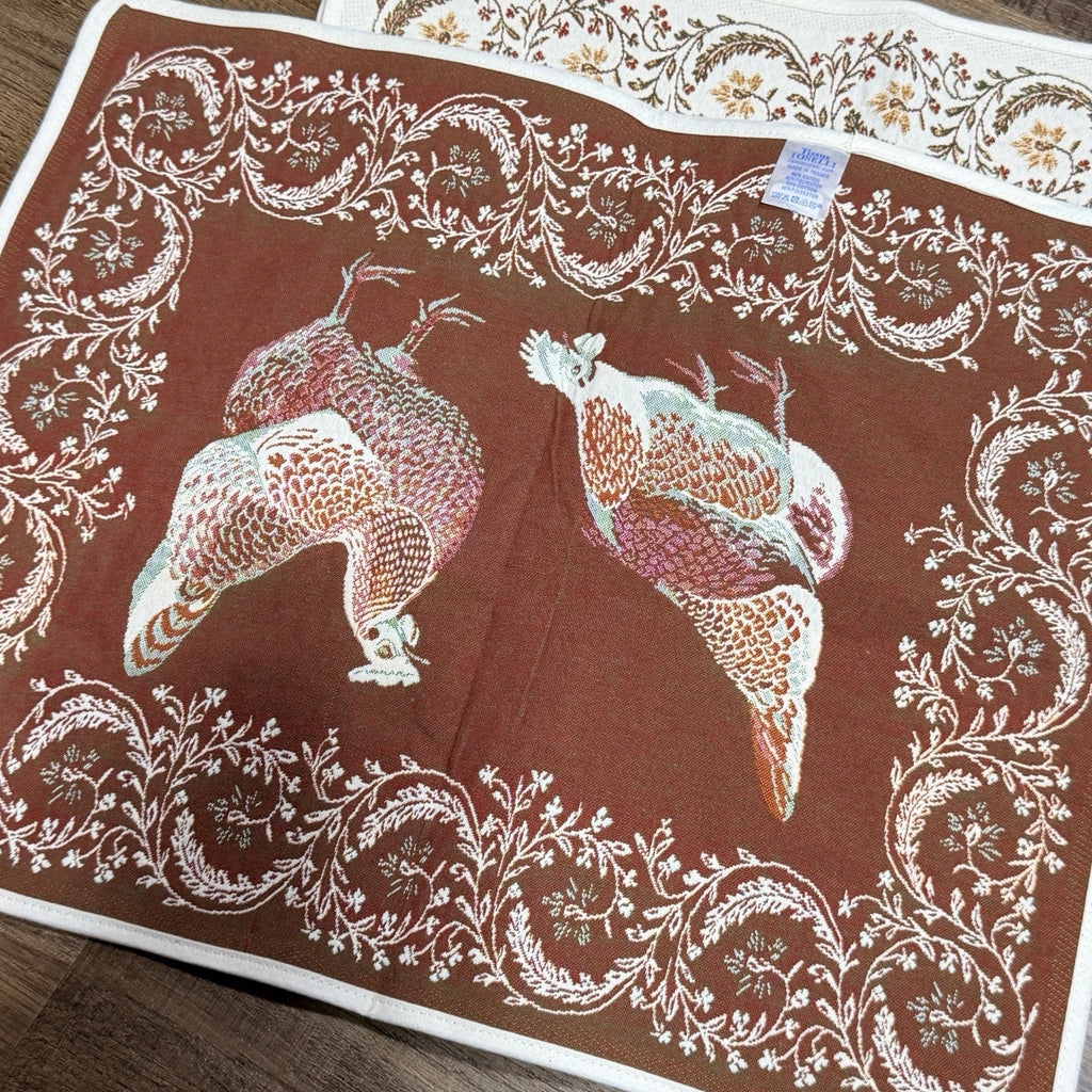 Set 4 Tissus Toselli Woven Placemats Chickens Rooster Fall Red Green France