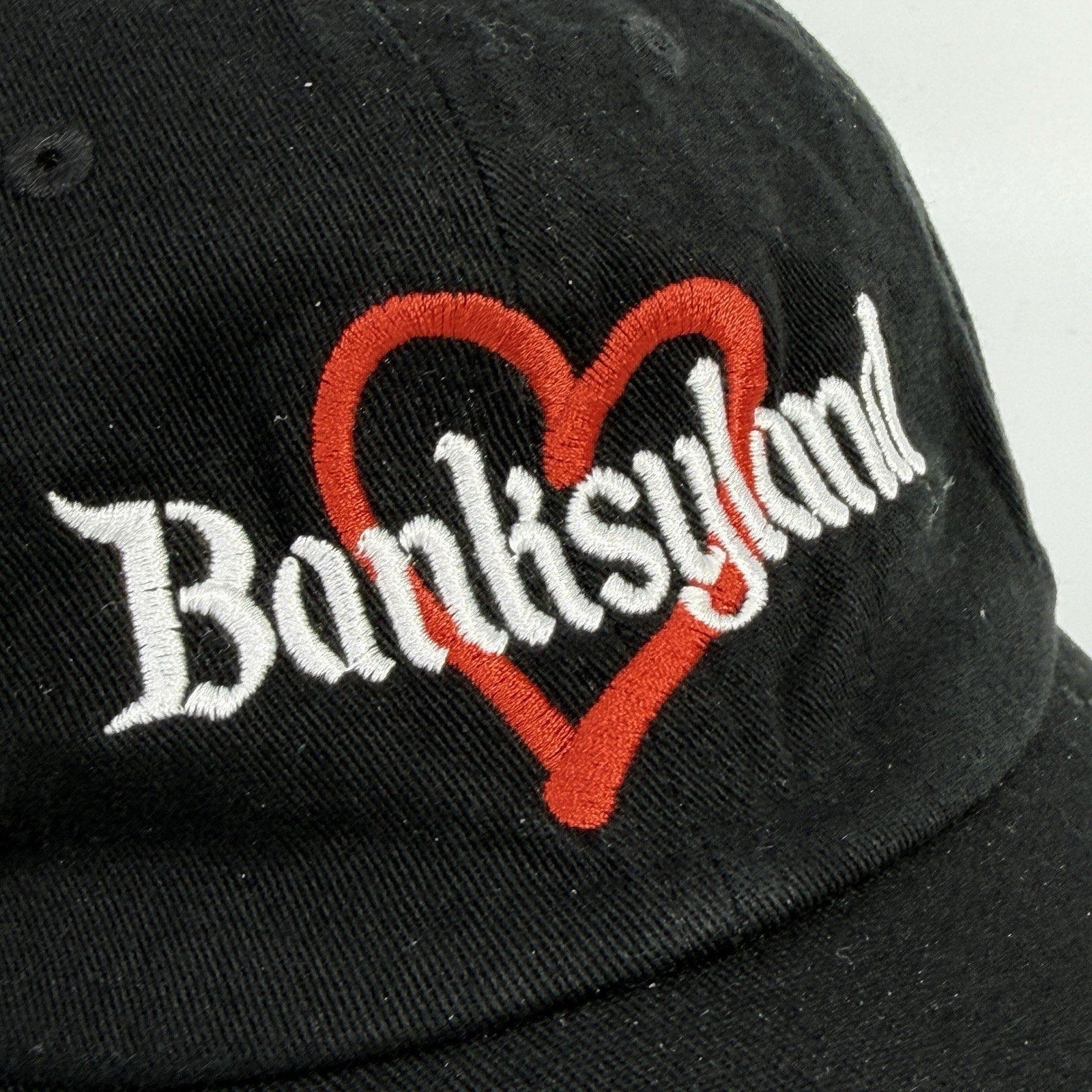 Black Banksyland Adjustable Hat Cap Embroidered Cotton Red Heart Banksy
