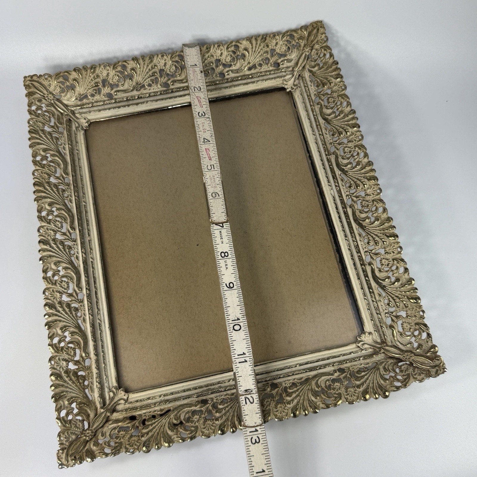 Vintage Gold White Ornate Filigree Metal Photo Frame 8x10" Easel Hollywood