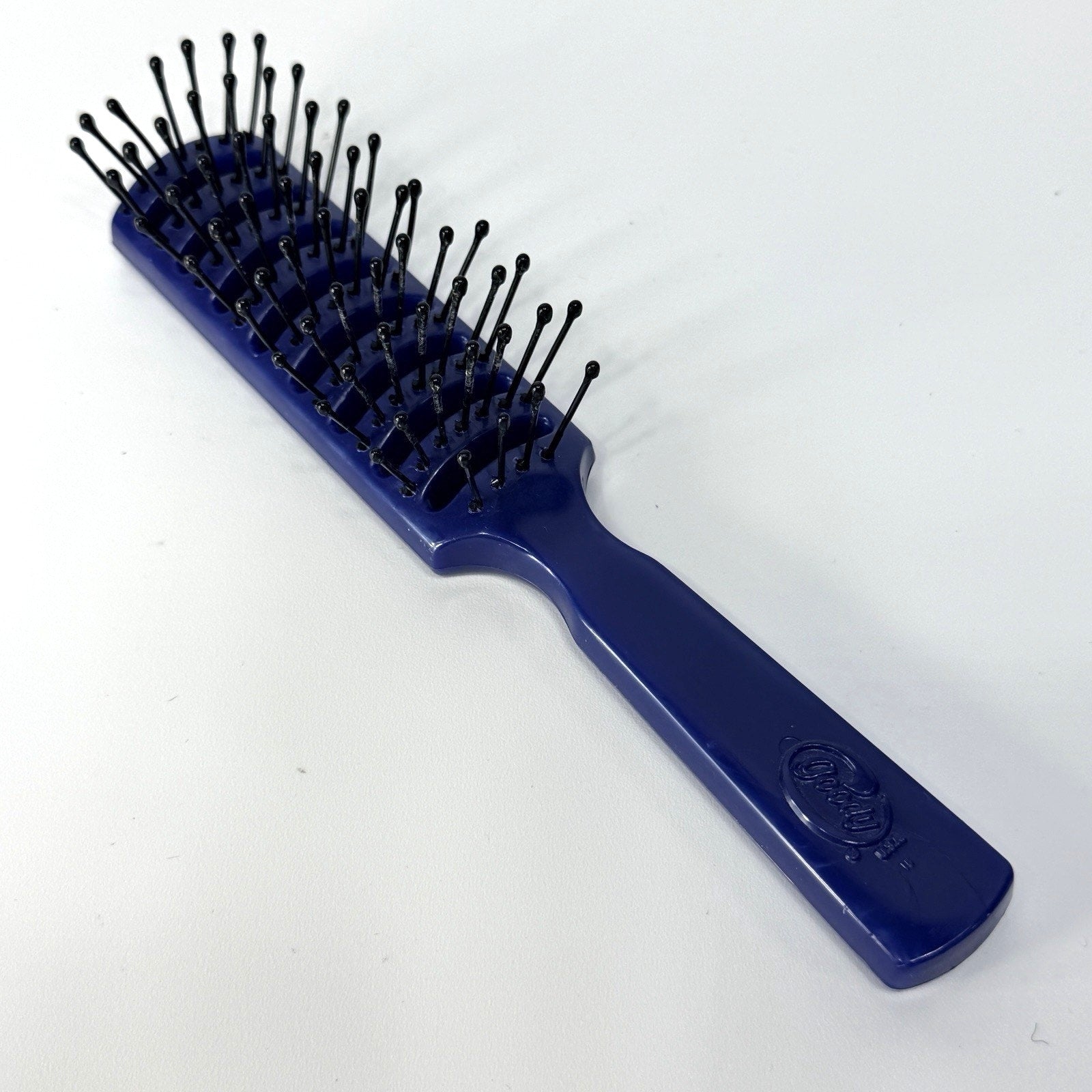 Vintage 1980s GOODY Vented Hair Brush Pocket Navy Blue Ball Tip USA 8" USA