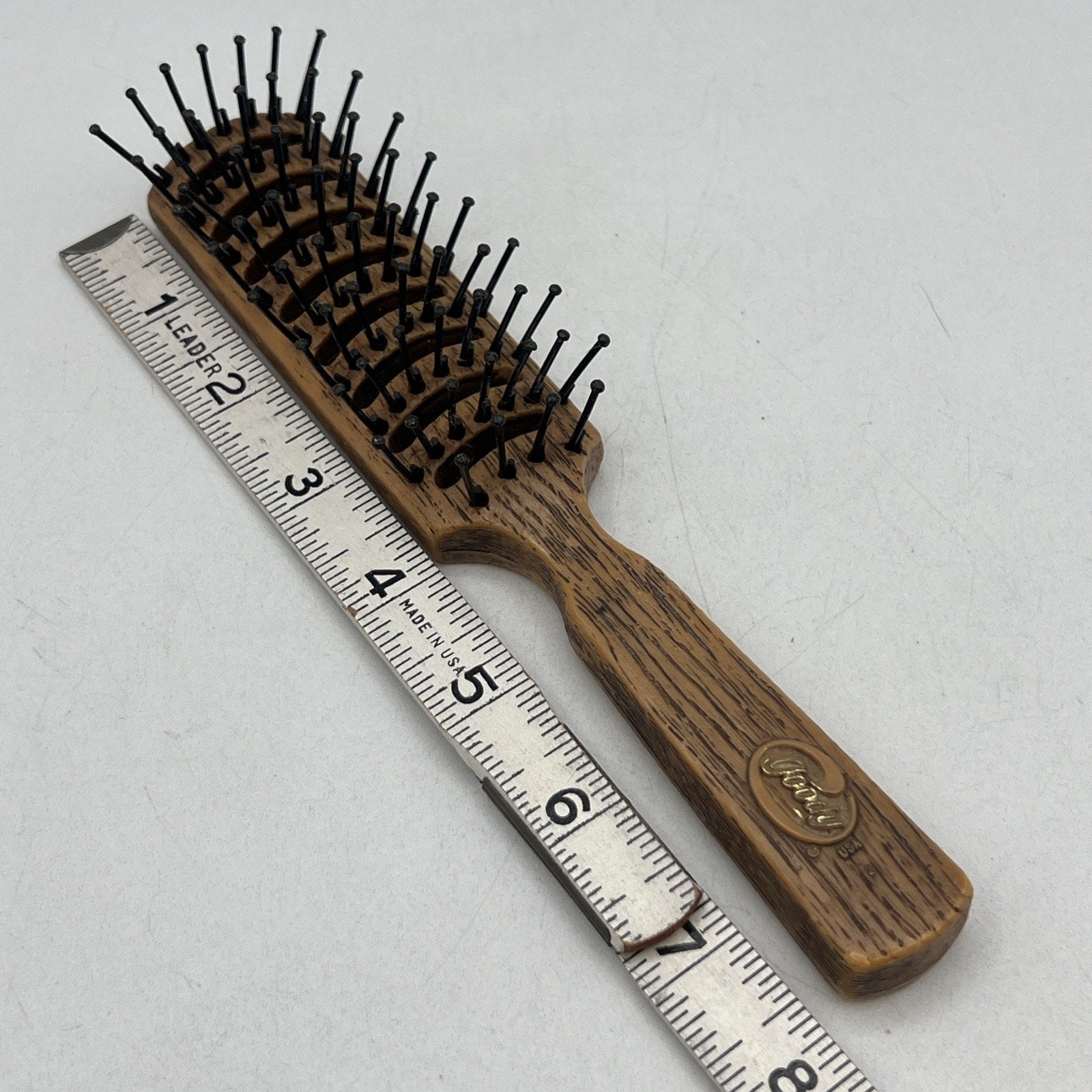 Vintage Goody Faux Wood Grain Hair Brush Nylon Bristles Smoothing Brown 7.5”